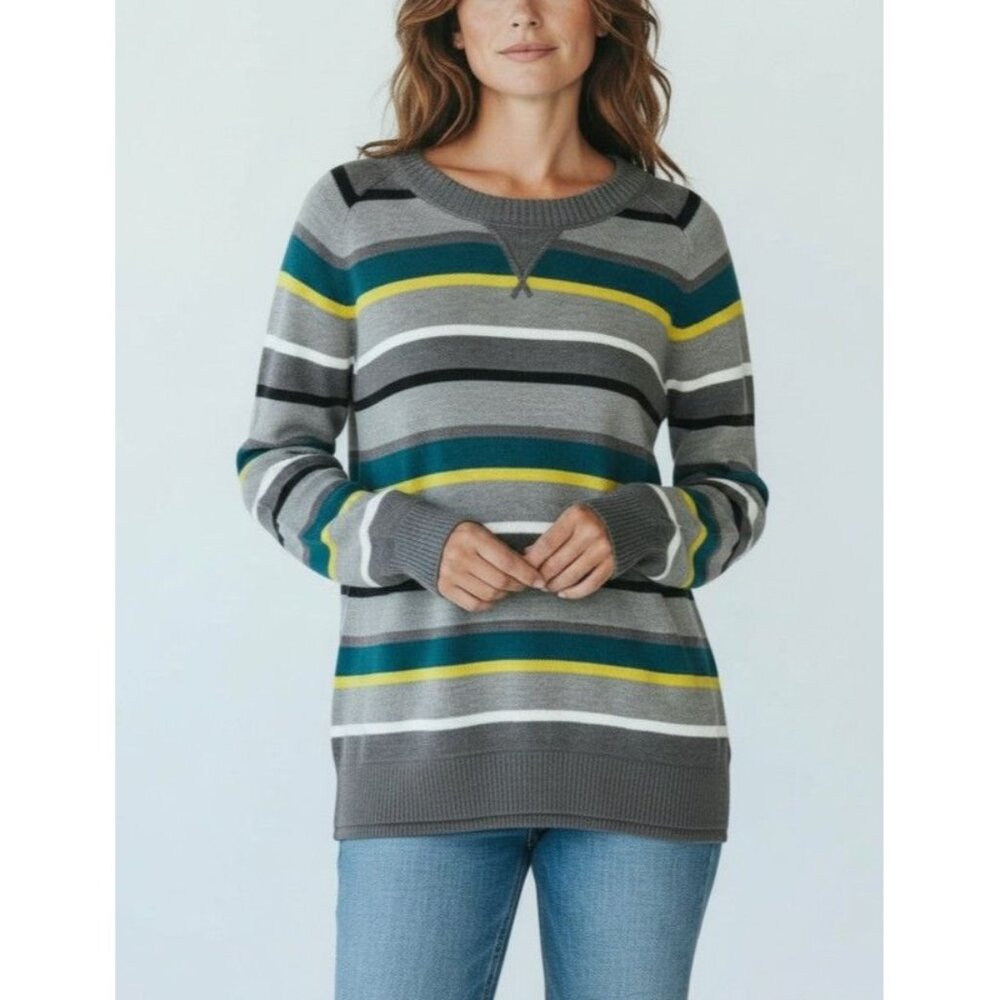 Mossimo XL Gray Striped Knit Sweater With Teal & Yellow Accents